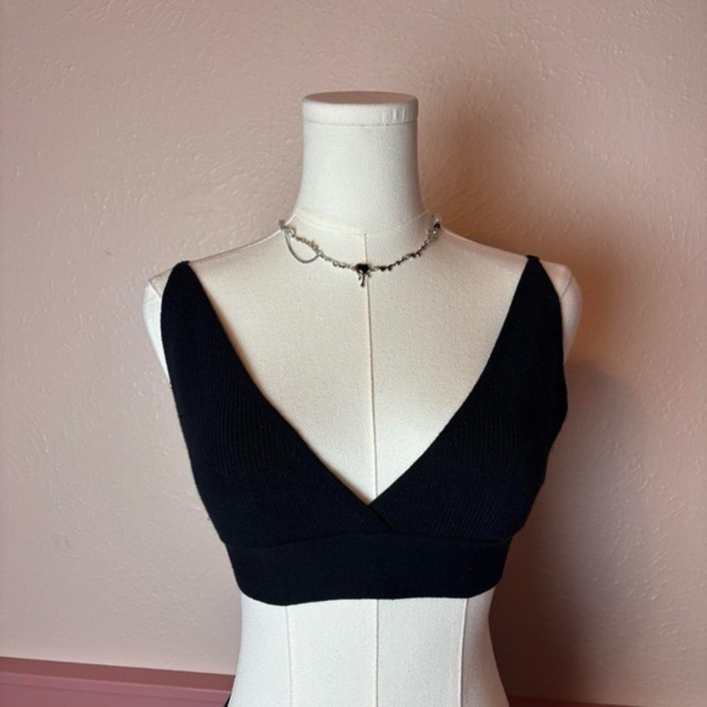 knit babydoll black bralette crop top bow tie sz medium